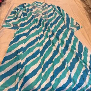 Teal/Blue Printed Kurta Set with Mirror Work